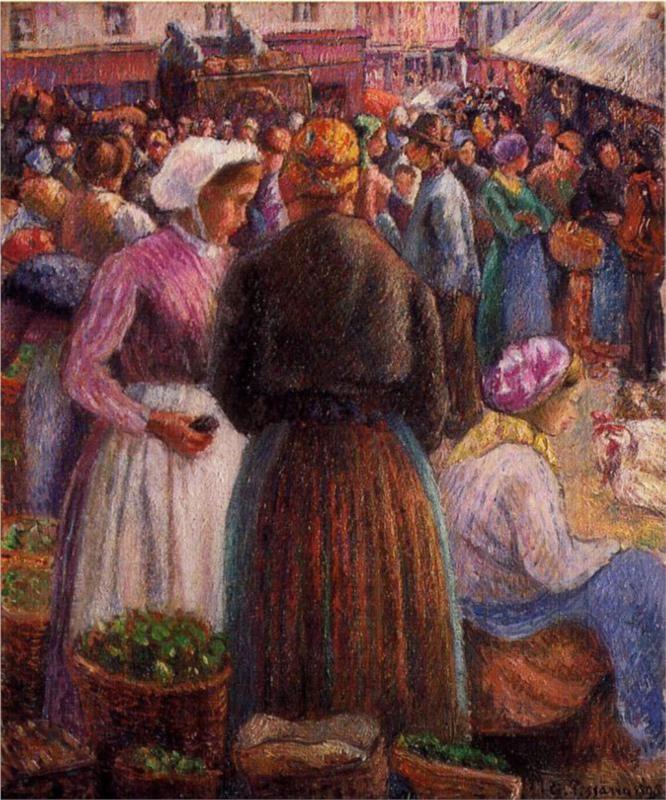 Market at Pontoise - Camille Pissarro Paintings